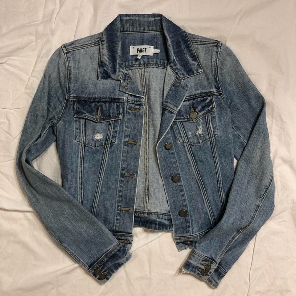 PAIGE Light Blue Distressed Denim Jean Jacket
